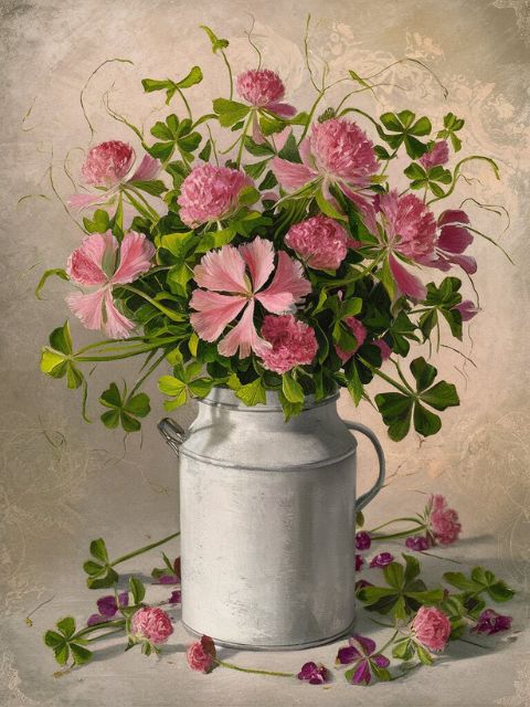 Flowers in Bucket - Paint by numbers