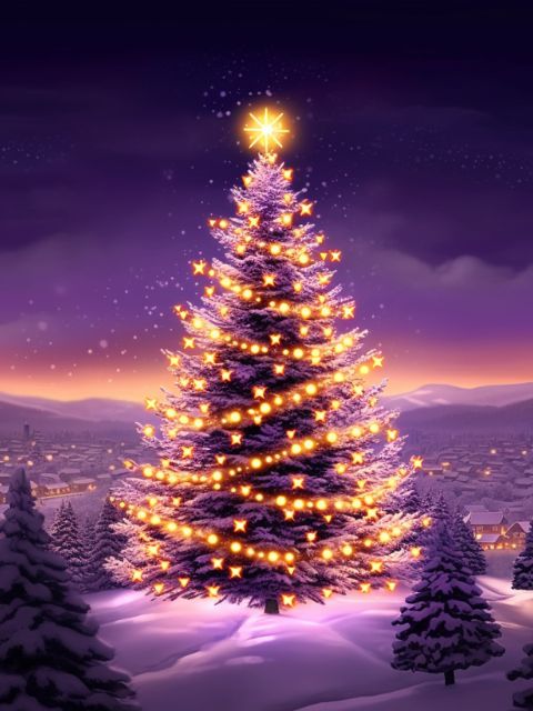 Purple Forest Christmas Tree Paint by Numbers