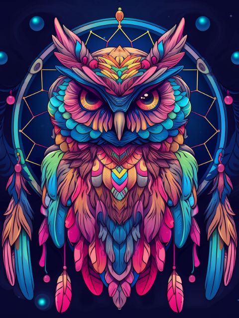 Colorful Owl Dreamcatcher - Painting by numbers shop