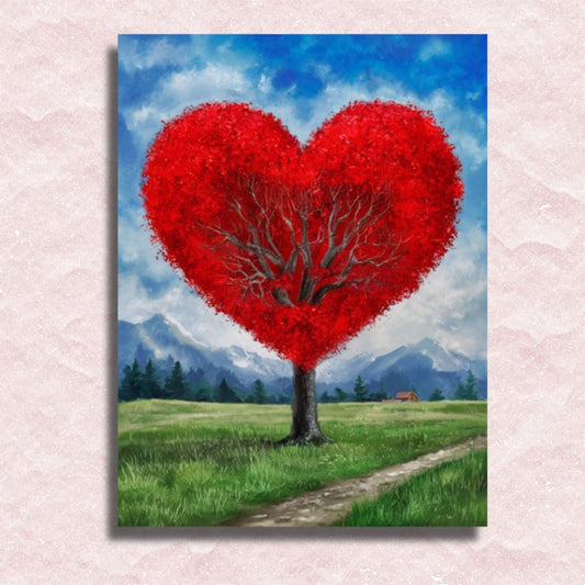 Leinwand mit rotem Herzbaum – Malen-nach-Zahlen-Shop