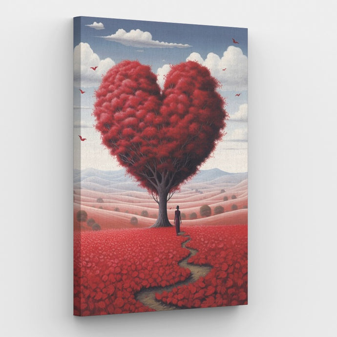 Red Heart Tree Canvas - Painting by numbers shop