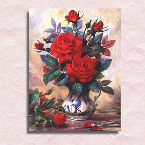 Red Roses in Chinese Vase Canvas - Painting by numbers shop