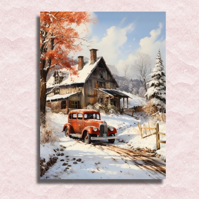Red Truck Winter Retreat Canvas - Painting by numbers shop