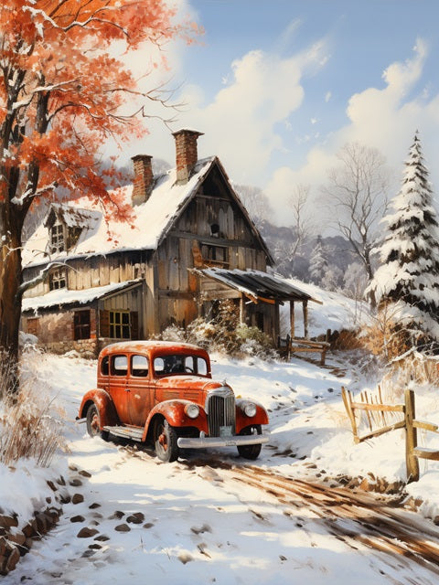Red Truck Winter Retreat - Paint by numbers
