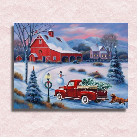 Red Truck Drives Home Canvas - Paint by numbers