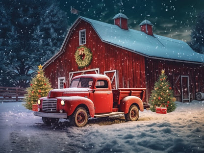 Red Truck in the Snow - Painting by numbers shop