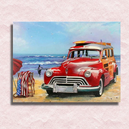 Rode vrachtwagen op het strand canvas - Schilderen op nummer winkel
