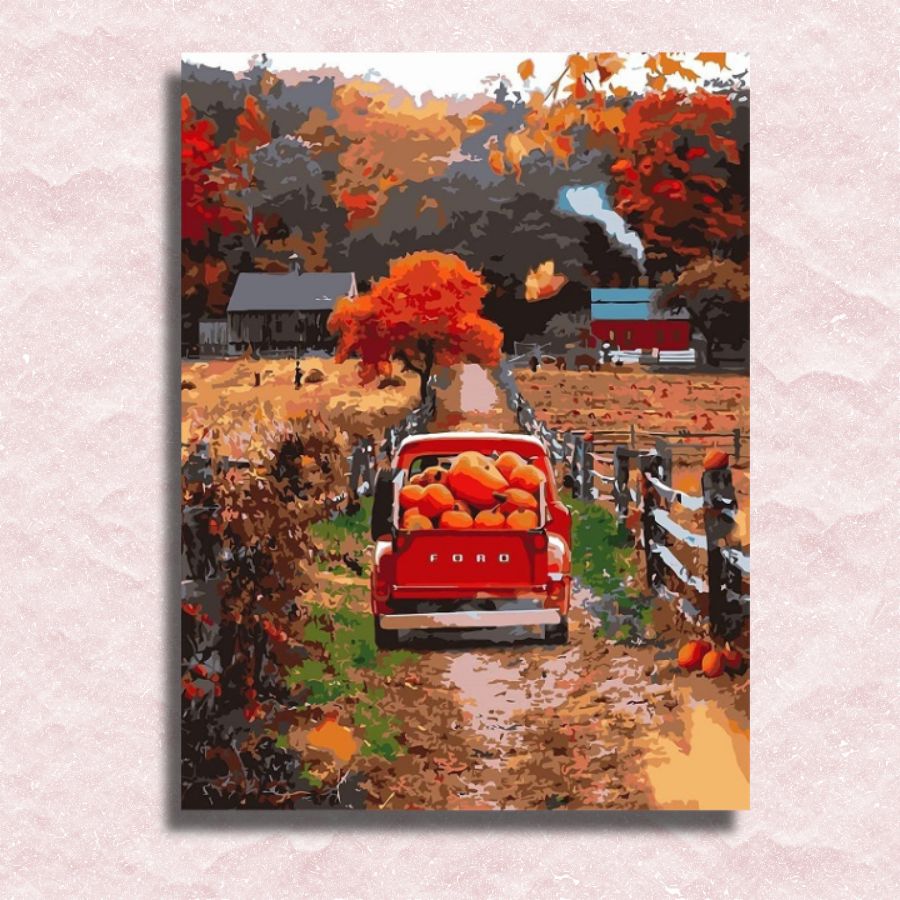 Red Truck Pumpkin Field Canvas - Painting by numbers shop