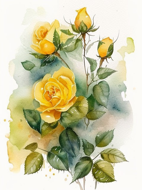 Romantic Yellow Rose Morning Paint by Numbers