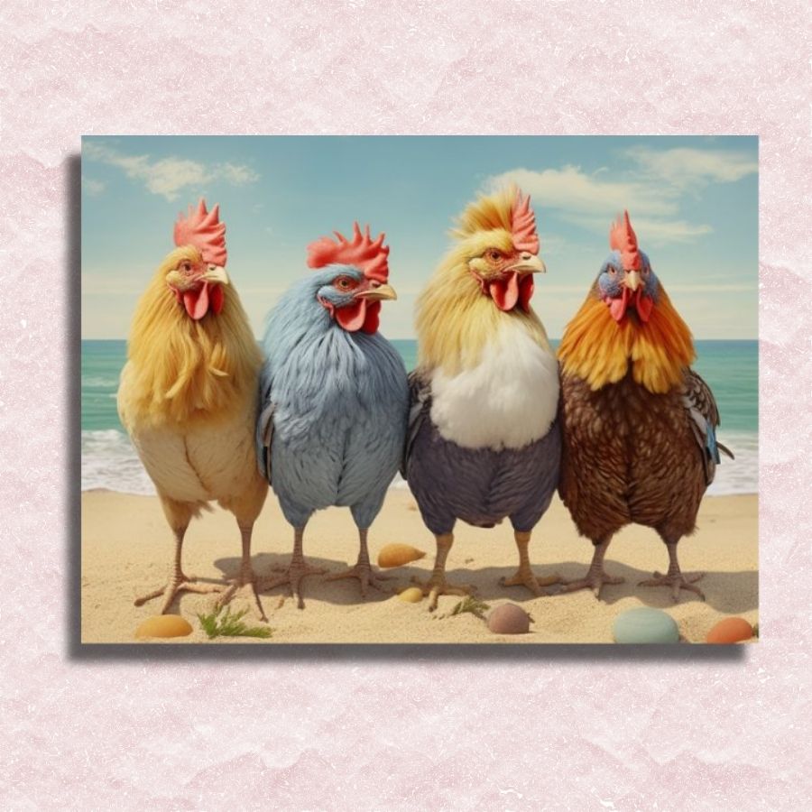 Roosters on Vacation Canvas - Painting by numbers shop