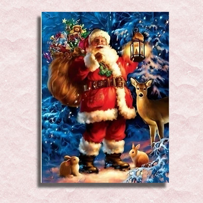 Weihnachtsmann mit Hirsch auf Leinwand – Malen-nach-Zahlen-Shop
