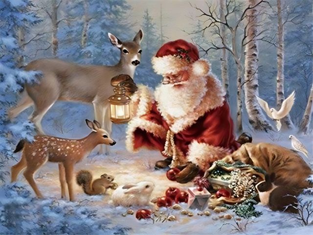 Weihnachtsmann und Tiere - Malen-nach-Zahlen-Shop