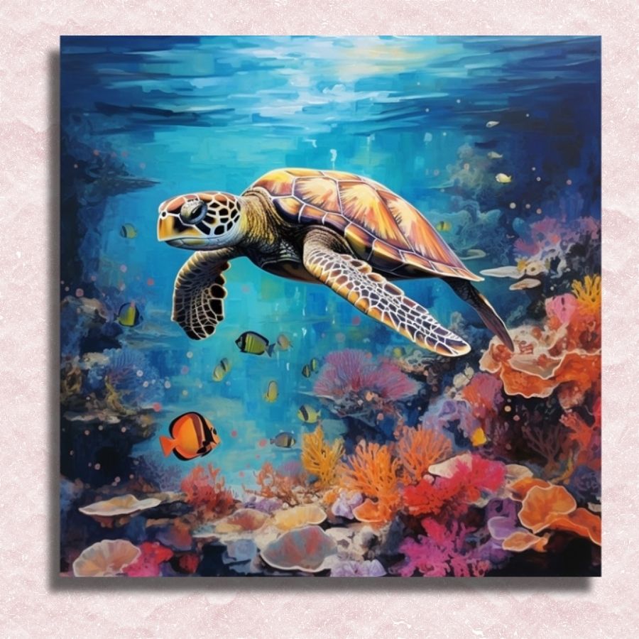 Sea Turtle Coral Voyage Canvas - Painting by numbers shop