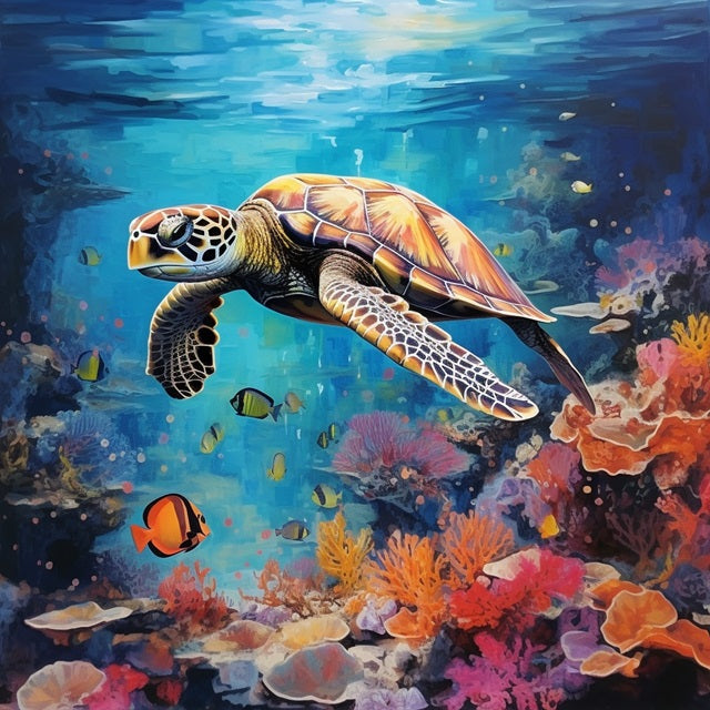 Sea Turtle Coral Voyage - Painting by numbers shop