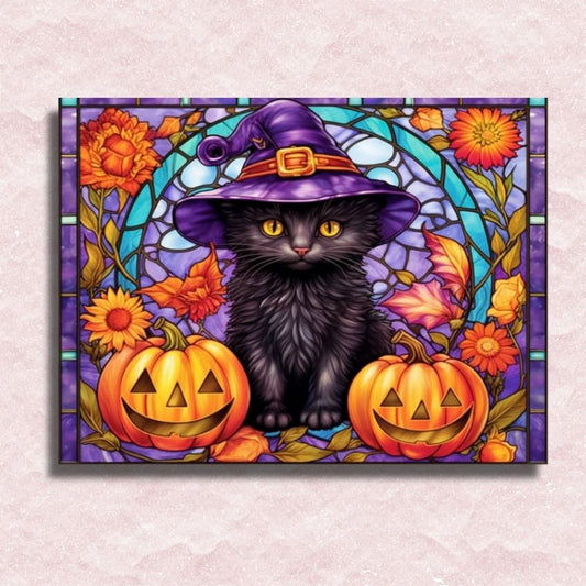 Gebrandschilderd glas Halloween Cat Canvas - Schilderen op nummer winkel