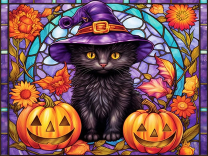 Buntglas-Halloween-Katze – Malen-nach-Zahlen-Shop