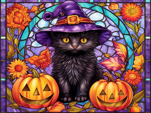 Buntglas-Halloween-Katze – Malen nach Zahlen