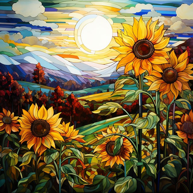 Stained Glass Sunflower Field - Paint by numbers