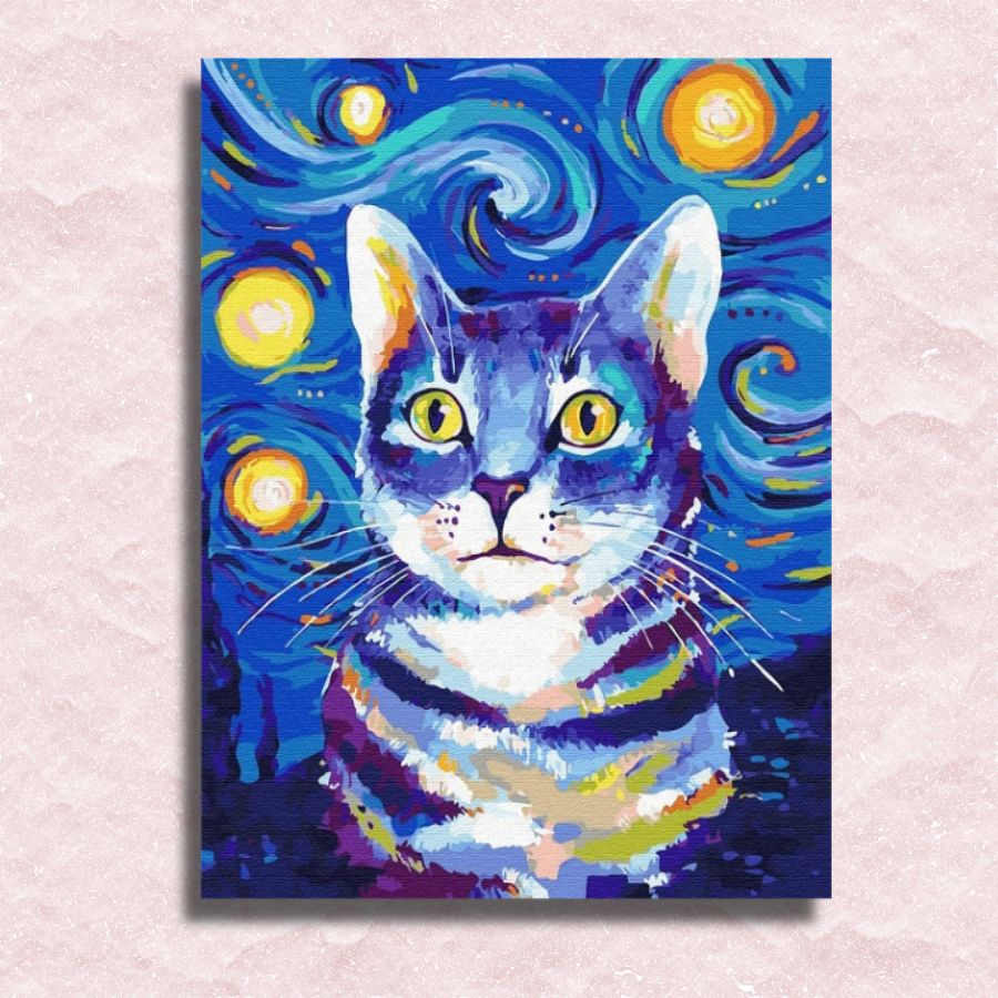 Starry Night Cat Canvas - Painting by numbers shop