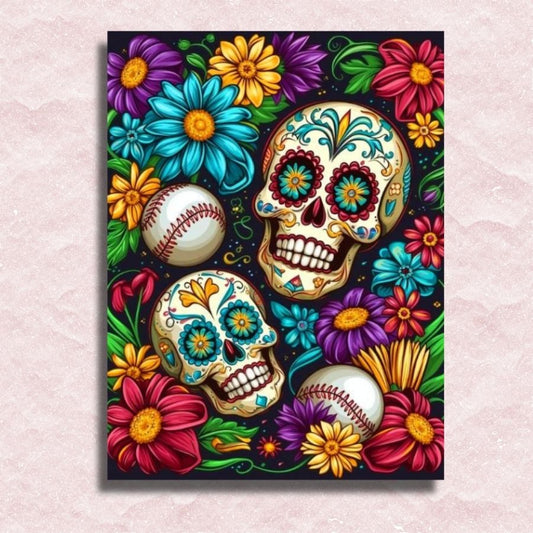 Sugar Skulls and Flowers Canvas - Painting by numbers shop