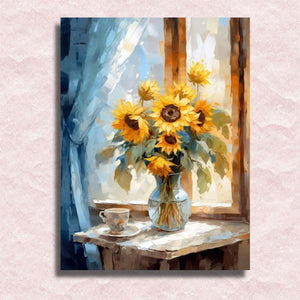 Zonovergoten bloemen - Verf op nummer canvas