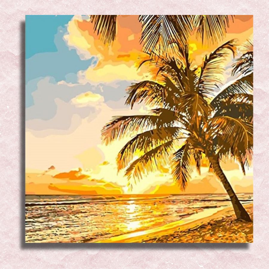 Canvas Zonsondergang en palmen - Winkel voor schilderen op nummer