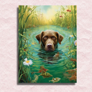 Zwemmende hond canvas - Schilderen op nummer winkel