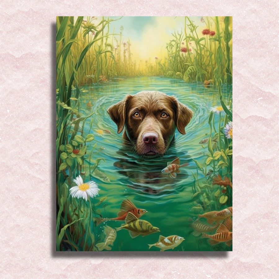 Zwemmende hond canvas - Schilderen op nummer winkel