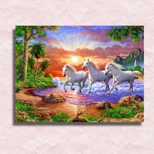 Canvas Drie prachtige paarden - Winkel op nummer schilderen