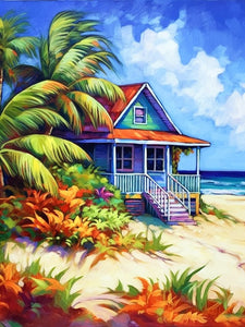 Tropisches Strandhaus malen nach Zahlen