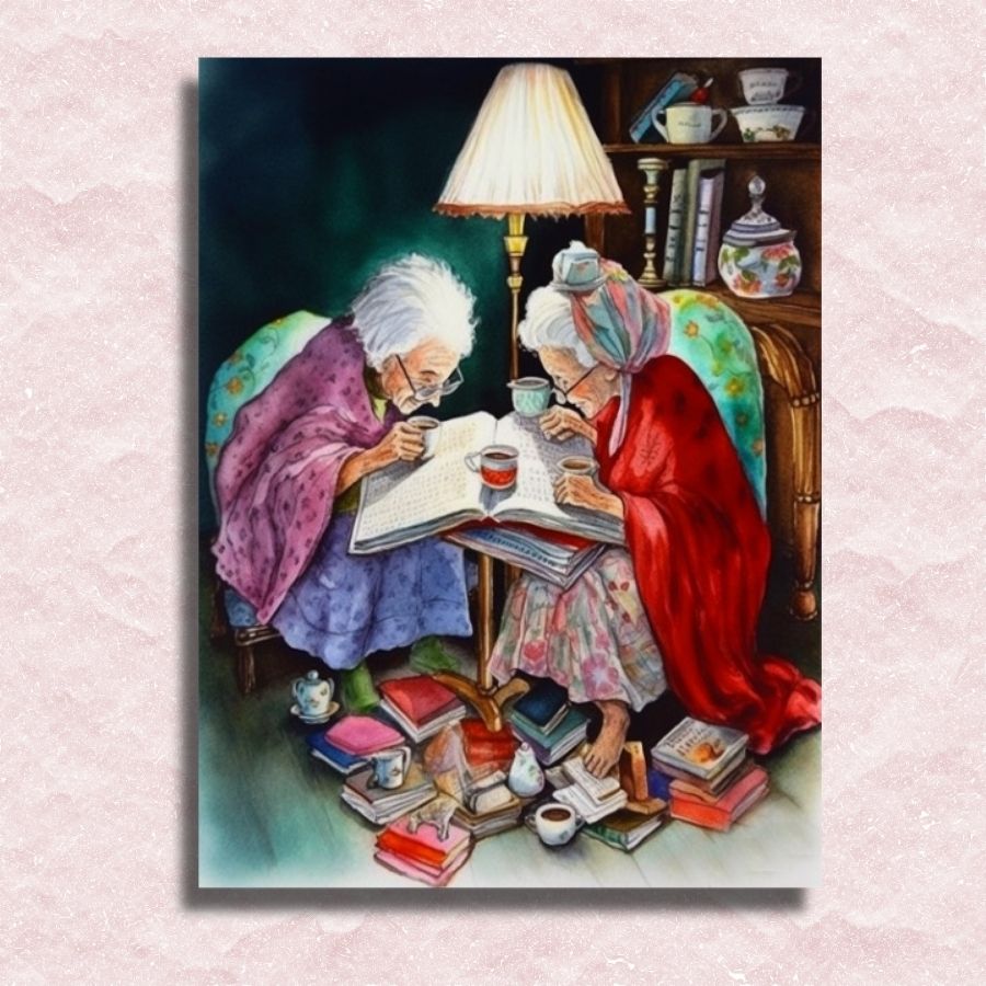 Twee oude dames die koffie drinken Canvas - Schilderen op nummer winkel
