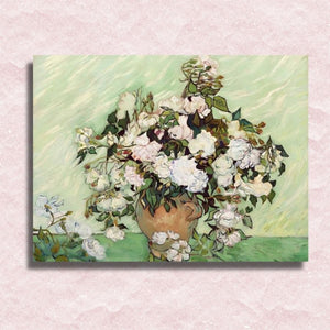 Van Gogh – Vase mit rosa Rosen auf Leinwand – Malen-nach-Zahlen-Shop