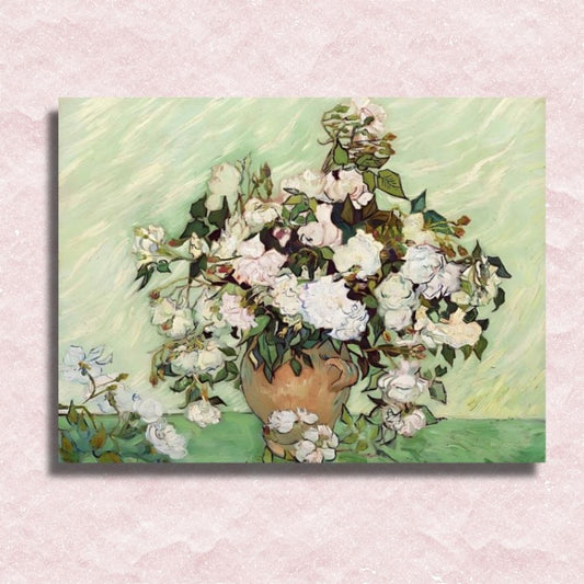 Van Gogh - Vaas met roze rozen Canvas - Schilderij op nummer winkel