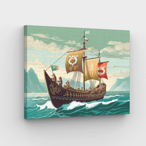 Vikingschip schilderen op nummer canvas