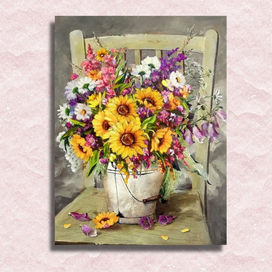 Vintage Bucket with Flowers Canvas - Painting by numbers shop