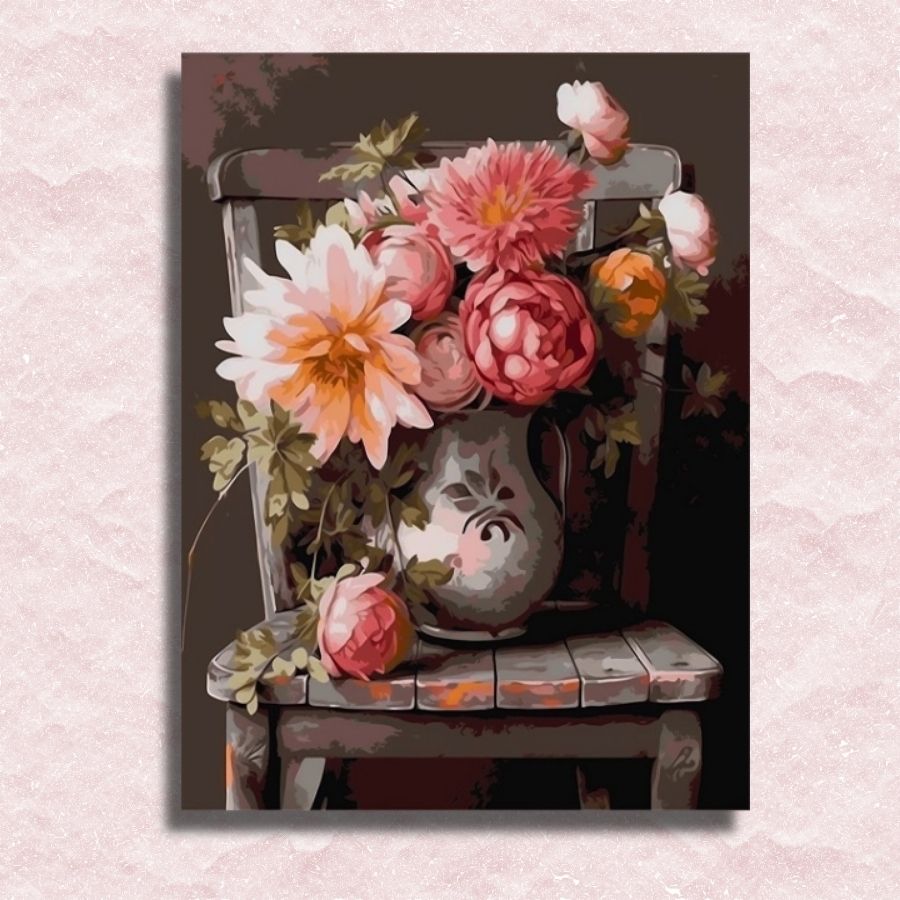 Vintage-Stuhl und Blumen-Leinwand – Malen-nach-Zahlen-Shop