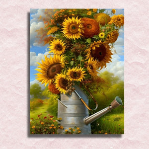 Vintage idyllische zonnebloemen canvas - schilderij op nummer winkel