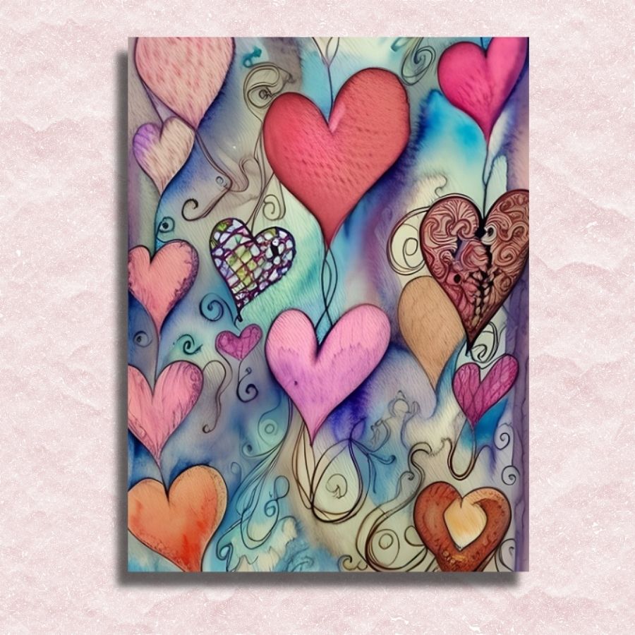 Whimsical Hearts Canvas - Painting by numbers shop