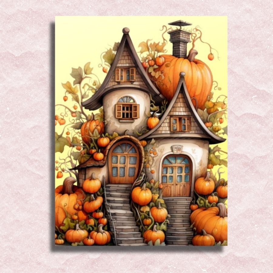 Whimsical Pumpkin House Canvas - Paint by numbers