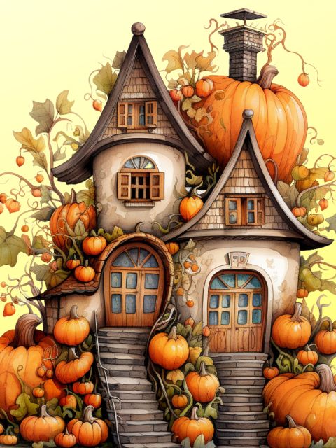 Whimsical Pumpkin House - Paint by numbers