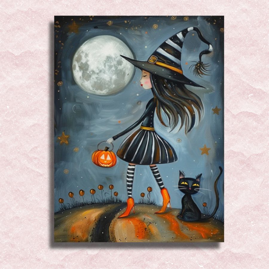 Witch and her Cat Canvas - Paint by numbers