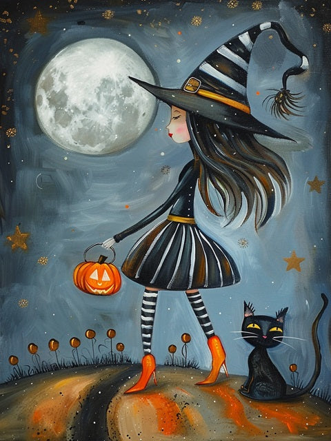 Witch and her Cat - Paint by numbers