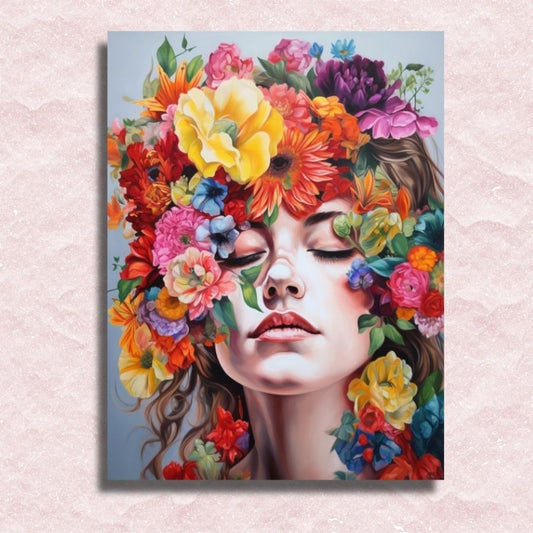 Vrouw verblind door bloemen Canvas - Schilderen op nummer winkel