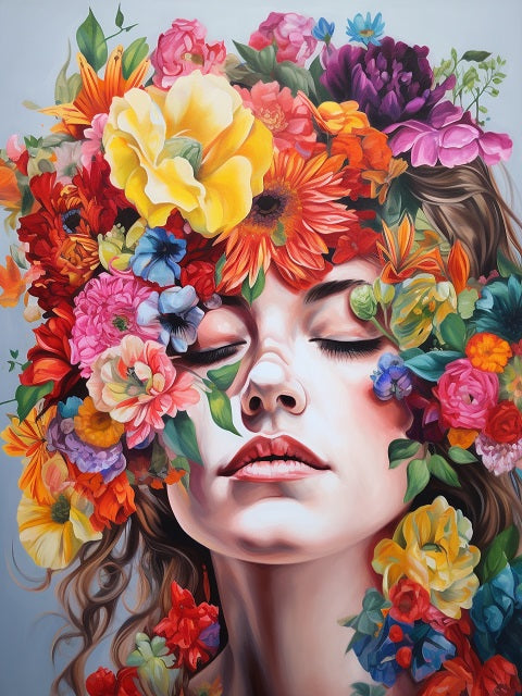 Woman Blinded by Flowers - Painting by numbers shop