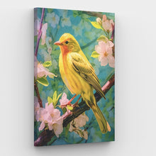 Laden Sie das Bild in den Galerie-Viewer, Leinwand „Gelber Vogel in Blumen“ – Malen nach Zahlen