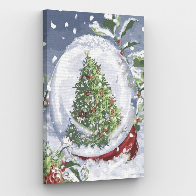 Chrismas Tree in a Glass Bowl Canvas Paint by Numbers