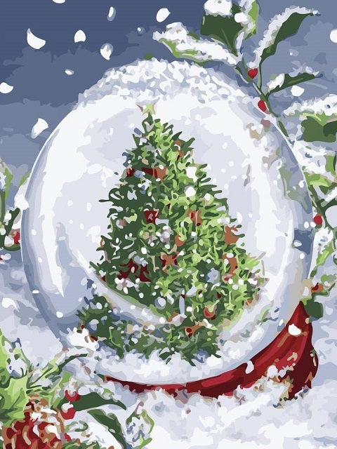 Chrismas Tree in a Glass Bowl Paint by Numbers