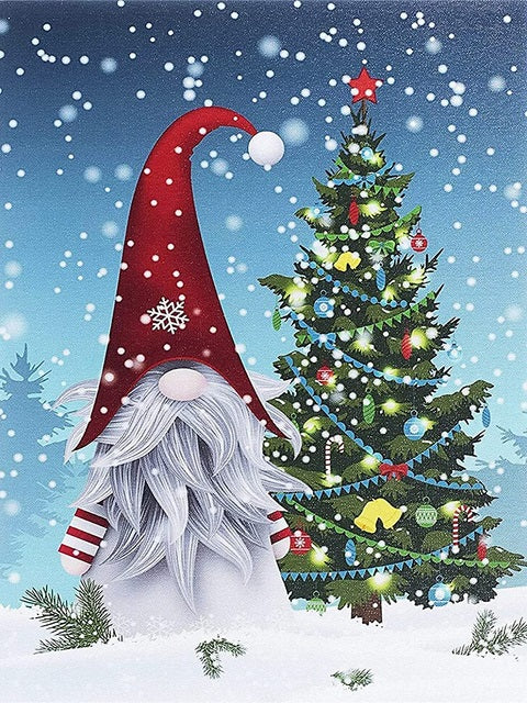 Christmas Gnome with the Tree - Painting by numbers shop