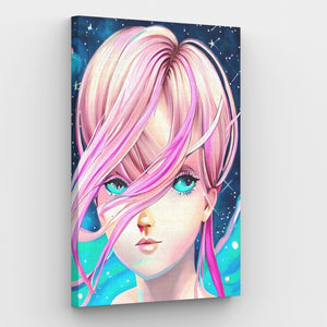 Roze haar meisje schilderen op nummer canvas
