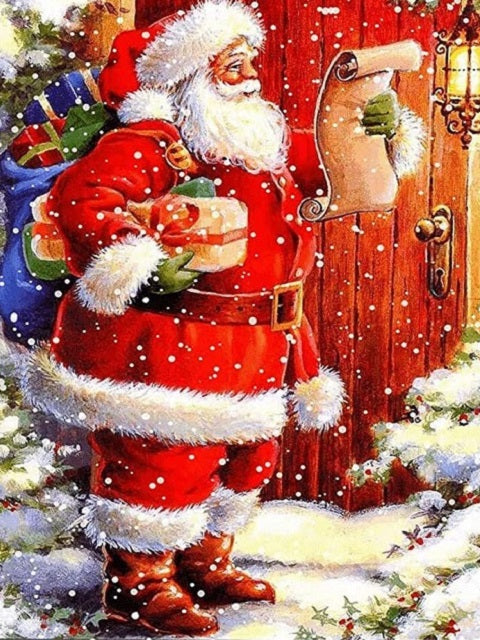 Der Weihnachtsmann überprüft seine Liste – Malen-nach-Zahlen-Shop